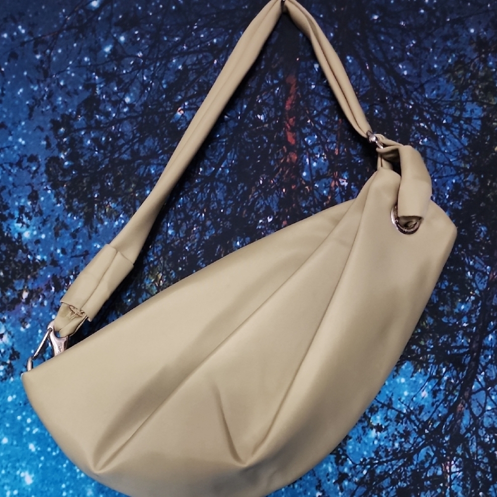 Tan Crescent Shoulder Bag with Adjustable Strap